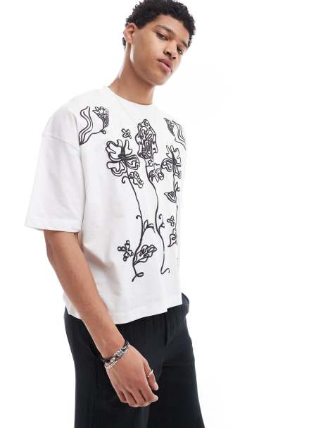 ASOS DESIGN - T-shirt oversize coupe carrée avec imprimé fleurs - Blanc - view 1