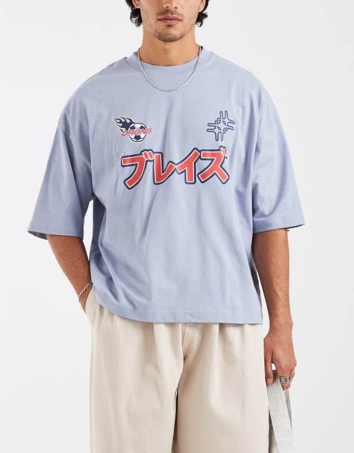 ASOS DESIGN - T-shirt oversize coupe carrée avec imprimé football - Bleu, 5 de 5