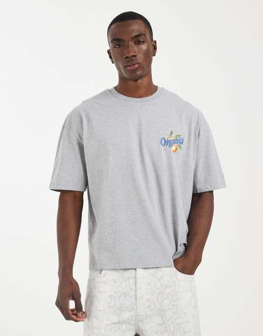ASOS DESIGN - T-shirt oversize coupe carrée avec imprimé fruit - Gris chiné, 3 de 5