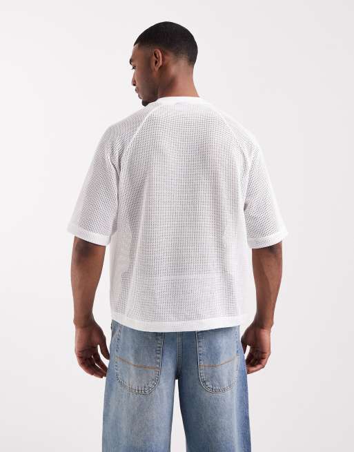 ASOS DESIGN - T-shirt oversize coupe carrée avec imprimé graphique à l'avant en tissu texturé - Blanc, 5 de 5