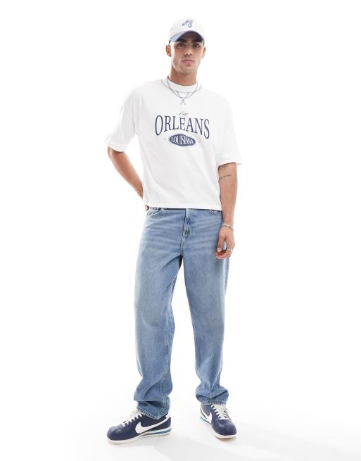 ASOS DESIGN - T-shirt oversize coupe carrée avec imprimé Orleans style universitaire sur le devant - Blanc, 2 de 4