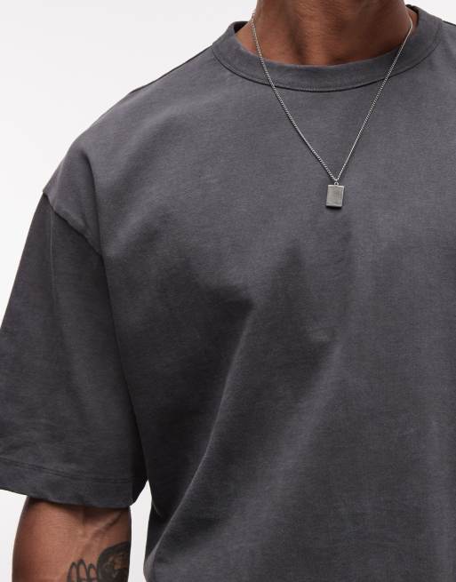 ASOS DESIGN - T-shirt oversize coupe carrée avec imprimé signes fluo rétro - Gris délavé, 4 de 5