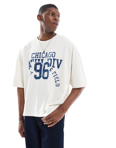 ASOS DESIGN - T-shirt oversize coupe carrée avec imprimé sport - Crème - view 1
