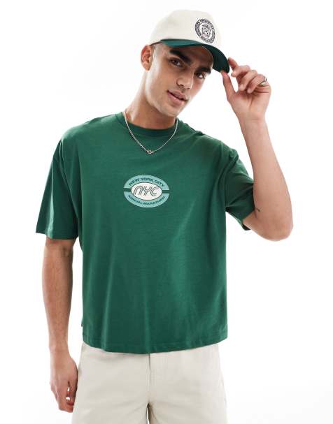 ASOS DESIGN - T-shirt oversize coupe carrée avec imprimé sport sur le devant - Vert - view 1