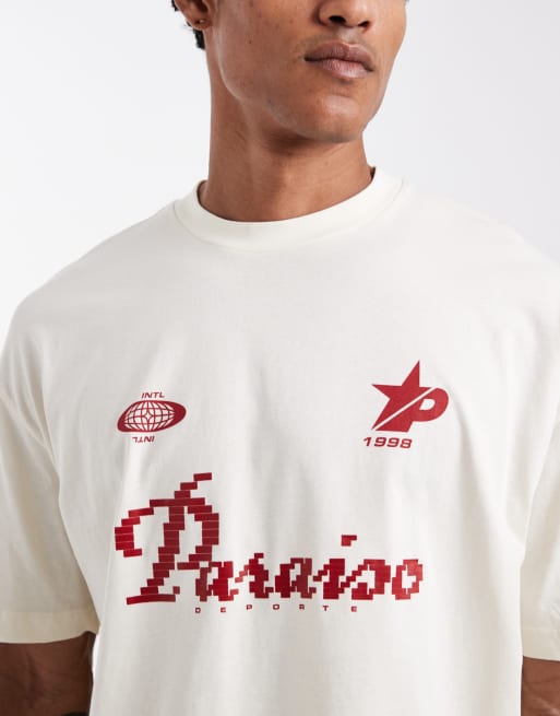 ASOS DESIGN - T-shirt oversize coupe carrée avec imprimé style football - Blanc cassé, 4 de 5
