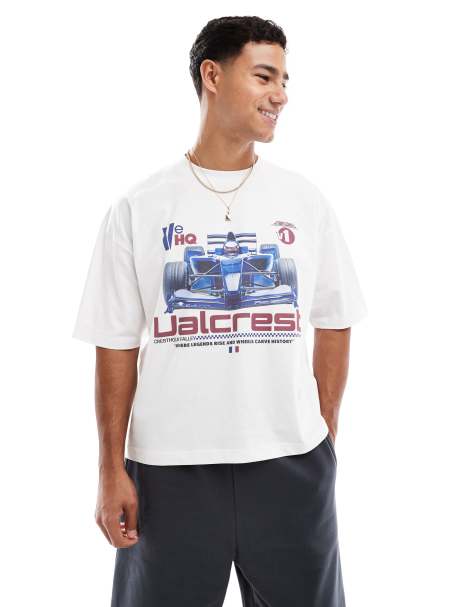 ASOS DESIGN - T-shirt oversize coupe carrée avec imprimé style sport - Blanc - view 1