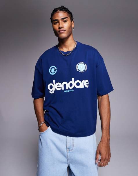 ASOS DESIGN - T-shirt oversize coupe carrée avec imprimé style sport - Bleu marine - view 1