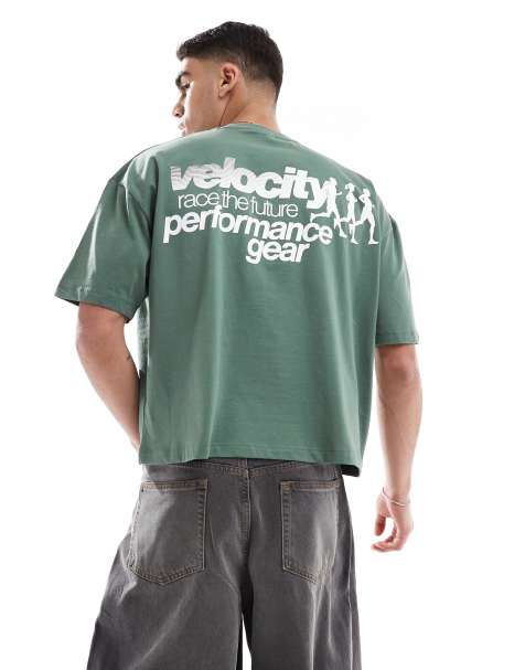 ASOS DESIGN - T-shirt oversize coupe carrée avec imprimé style sport - Vert moyen - view 1