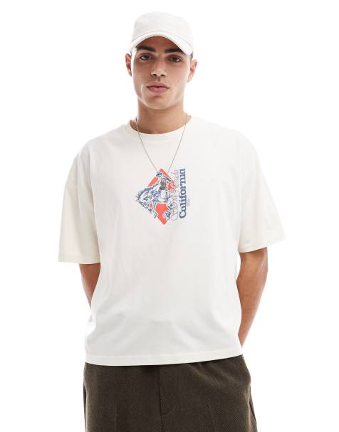 ASOS DESIGN - T-shirt oversize coupe carrée avec imprimé sur la poitrine - Blanc - view 1