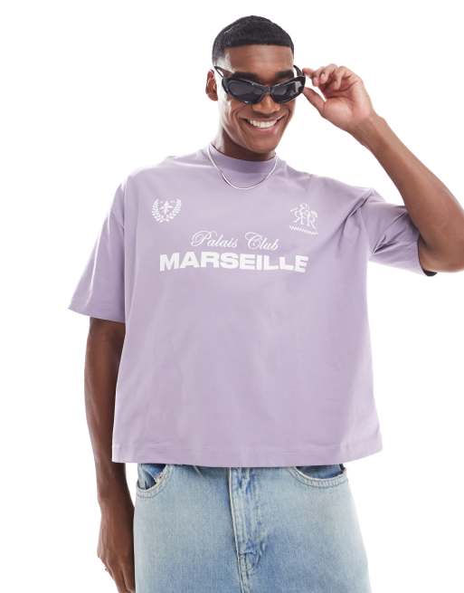 ASOS DESIGN - T-shirt oversize coupe carrée avec imprimé sur la poitrine - Violet