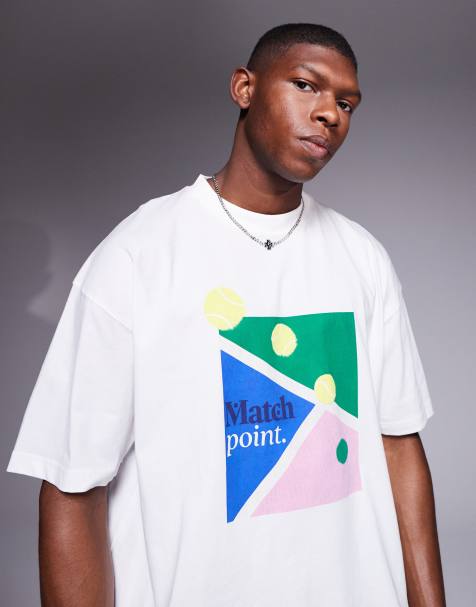 ASOS DESIGN - T-shirt oversize coupe carrée avec imprimé tennis devant - Blanc - view 1