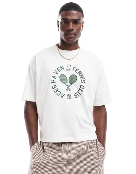 ASOS DESIGN - T-shirt oversize coupe carrée avec imprimé ville sur le devant - Blanc cassé - view 1