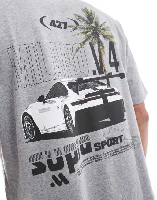 ASOS DESIGN - T-shirt oversize coupe carrée avec imprimé voiture - Gris chiné, 4 de 4