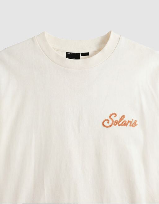 ASOS DESIGN - T-shirt oversize coupe carrée avec motif estival brodé - Blanc cassé, 8 de 9