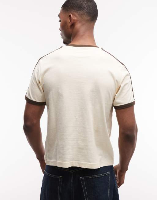 ASOS DESIGN - T-shirt oversize coupe carrée avec motif sur la poitrine et liseré - Beige, 5 de 5