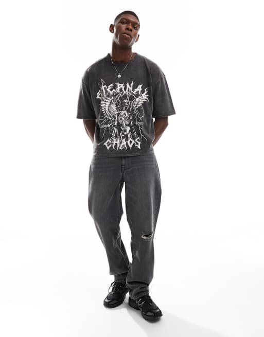 ASOS DESIGN - T-shirt oversize coupe carrée avec motif sur le devant - Anthracite délavé, 4 de 4