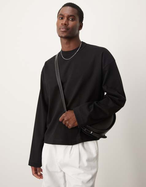 ASOS DESIGN - T-shirt oversize coupe carrée en maille interlock de qualité supérieure 300 g/m² à manches longues - Noir - view 1
