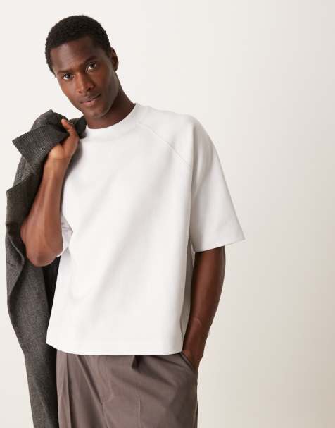 ASOS DESIGN - T-shirt oversize coupe carrée en maille interlock de qualité supérieure 300 g/m² et manches raglan - Blanc - view 1