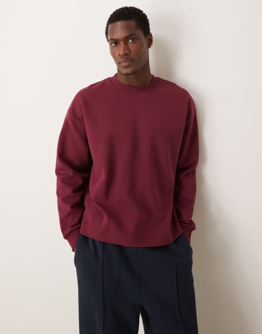 ASOS DESIGN - T-shirt oversize coupe carrée en maille interlock de qualité supérieure à manches longues - Bordeaux  , 4 de 4