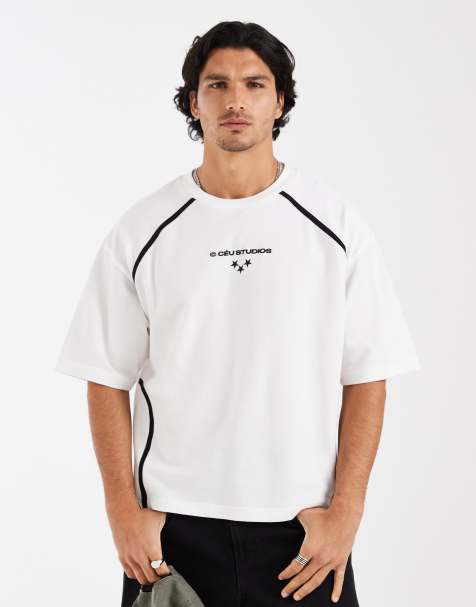 ASOS DESIGN - T-shirt oversize coupe carrée en piqué épais avec motif sur la poitrine - Blanc - view 1