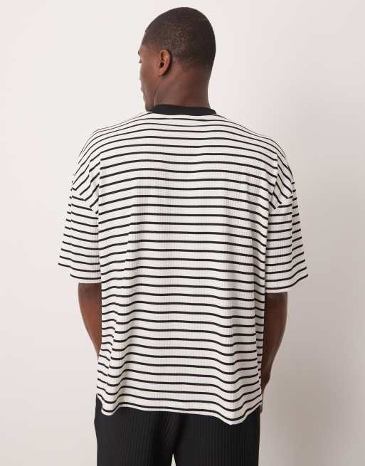 ASOS DESIGN - T-shirt oversize coupe carrée en tissu côtelé rayé - Noir et blanc, 2 de 4