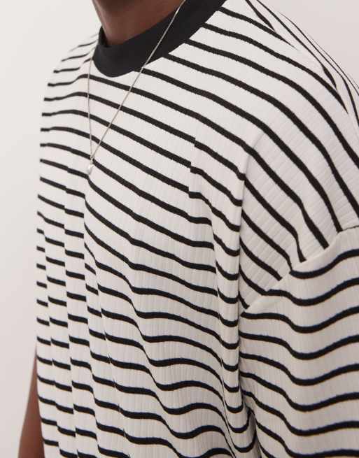 ASOS DESIGN - T-shirt oversize coupe carrée en tissu côtelé rayé - Noir et blanc, 3 de 4