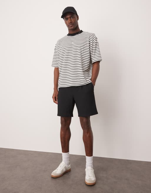 ASOS DESIGN - T-shirt oversize coupe carrée en tissu côtelé rayé - Noir et blanc, 4 de 4
