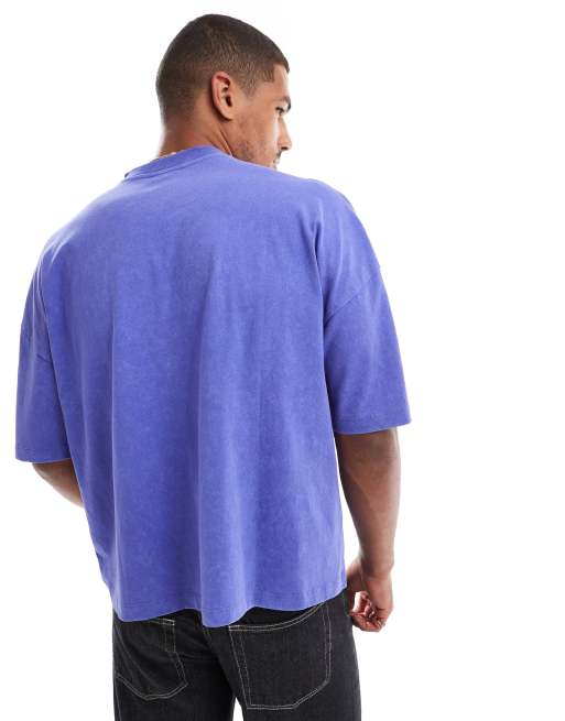 ASOS DESIGN - T-shirt oversize coupe carrée en tissu épais 220 g/m² avec imprimé nombre style sport à l'avant - Bleu délavé