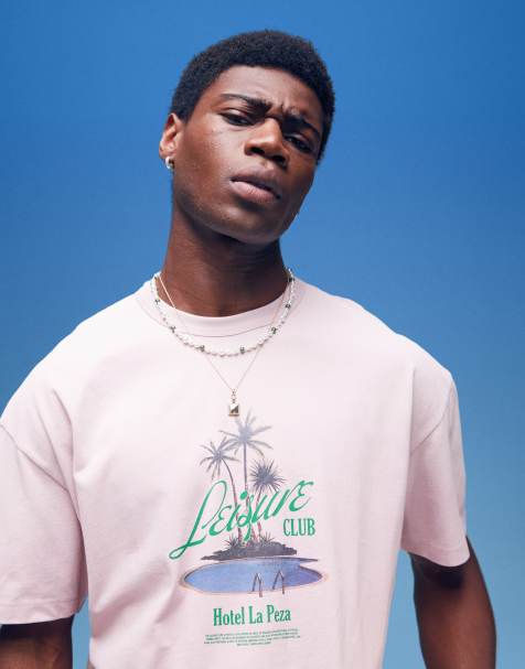 ASOS DESIGN - T-shirt oversize coupe carrée en tissu épais 220 g/m² avec imprimé palmier sur la poitrine - Blanc - view 1