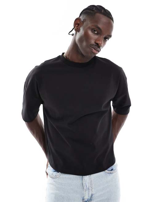 ASOS DESIGN - T-shirt oversize coupe carrée en tissu épais 240 g/m² avec emmanchures tombantes - Noir