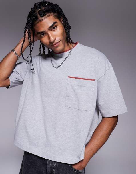 ASOS DESIGN - T-shirt oversize coupe carrée en tissu épais 240 g/m2 avec coutures contrastantes - Gris chiné - view 1