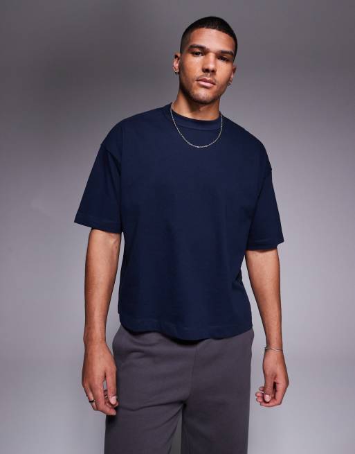 ASOS DESIGN - T-shirt oversize coupe carrée en tissu épais 240 g/m<sup>2</sup> - Bleu marine