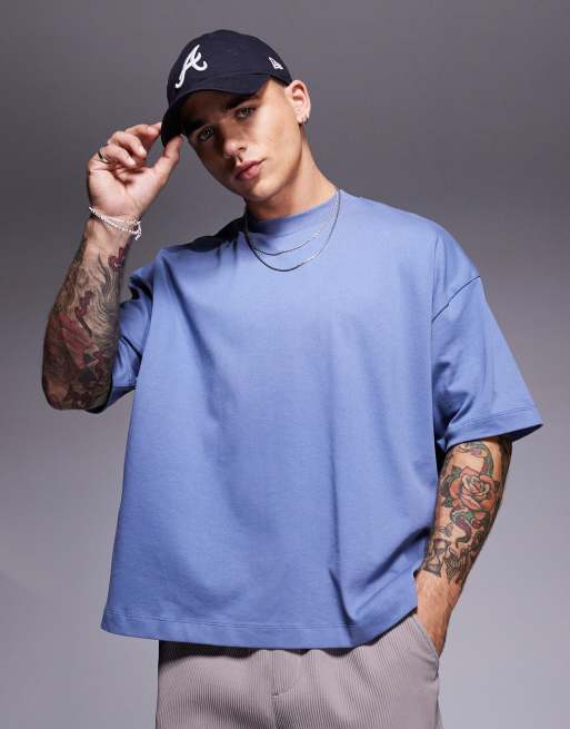 ASOS DESIGN - T-shirt oversize coupe carrée en tissu épais 240 g/m<sup>2</sup> - Bleu