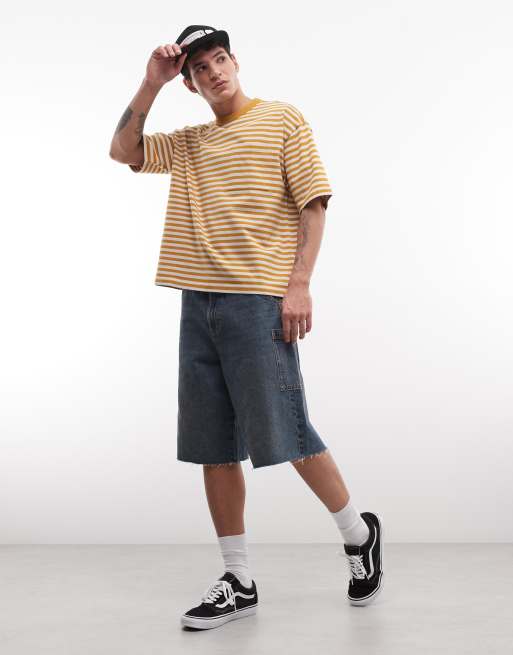 ASOS DESIGN - T-shirt oversize coupe carrée en tissu épais à rayures - Jaune, 2 de 5