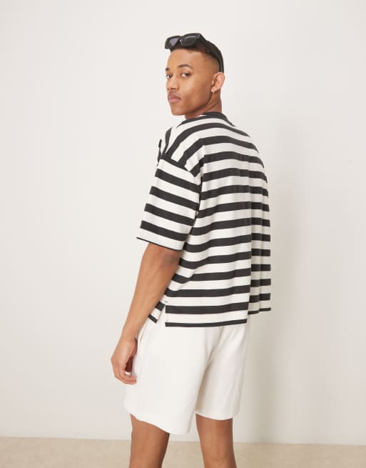 ASOS DESIGN - T-shirt oversize coupe carrée en tissu épais à rayures - Noir et blanc, 4 de 4