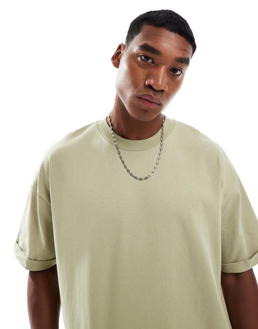 ASOS DESIGN - T-shirt oversize coupe carrée en tissu épais - Kaki, 3 de 4
