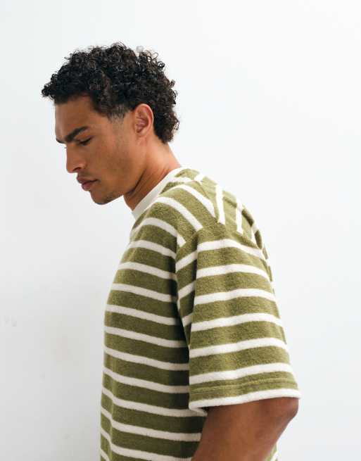 ASOS DESIGN - T-shirt oversize coupe carrée en tissu éponge épais à rayures - Vert, 3 de 7