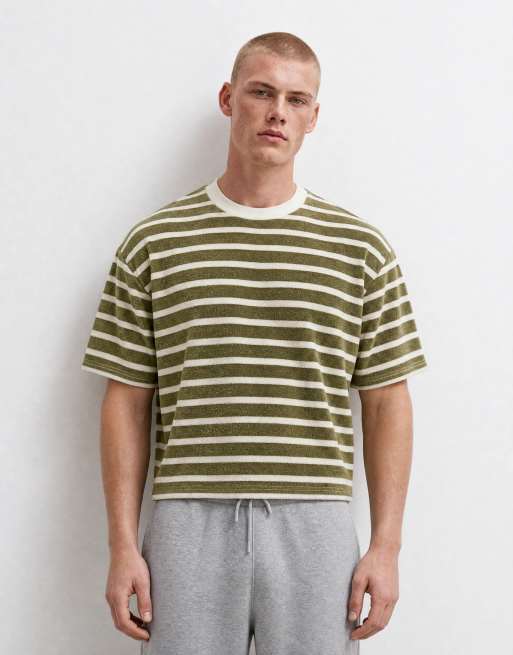 ASOS DESIGN - T-shirt oversize coupe carrée en tissu éponge épais à rayures - Vert, 6 de 7