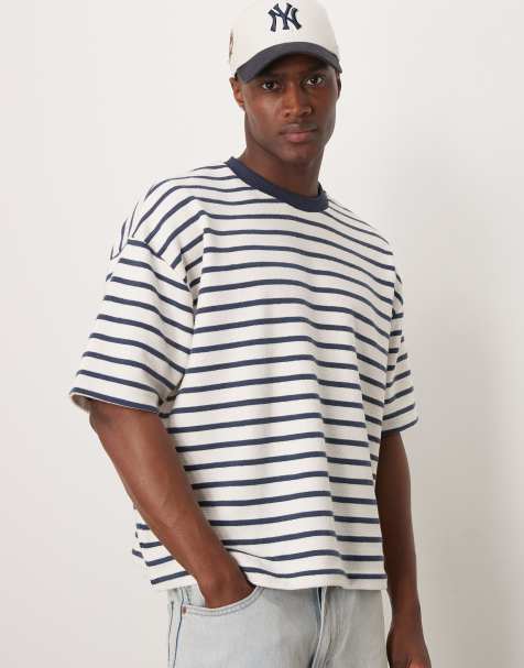 ASOS DESIGN - T-shirt oversize coupe carrée en tissu rayé et texturé épais 350 g/m² de qualité supérieure - view 1