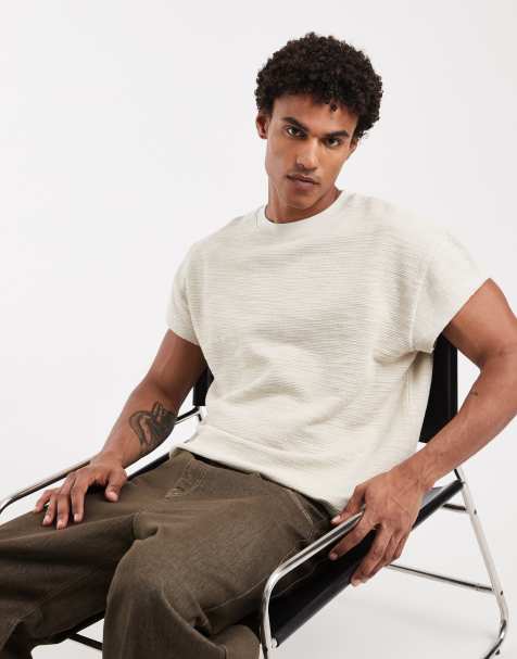 ASOS DESIGN - T-shirt oversize coupe carrée en tissu texturé - Beige - view 1