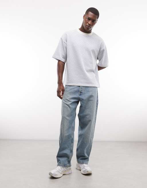 ASOS DESIGN - T-shirt oversize coupe carrée en tissu texturé épais à rayures - Bleu, 2 de 5
