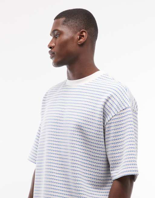 ASOS DESIGN - T-shirt oversize coupe carrée en tissu texturé épais à rayures - Bleu, 3 de 5