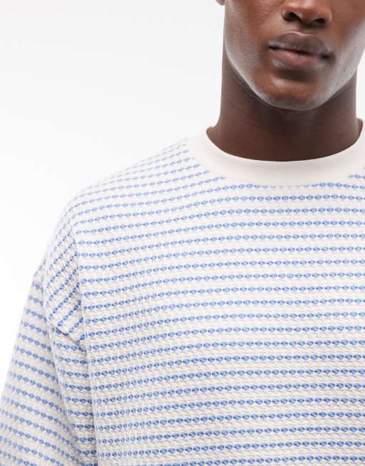 ASOS DESIGN - T-shirt oversize coupe carrée en tissu texturé épais à rayures - Bleu, 4 de 5