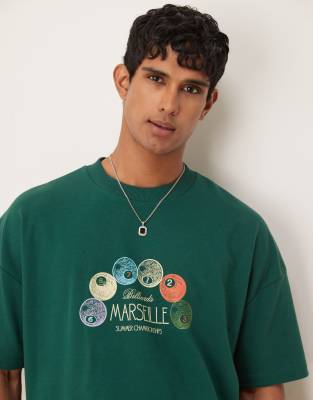 ASOS DESIGN -  T-shirt oversize coupe carrée épais à épaules tombantes et motif estival - Vert foncé - view 1