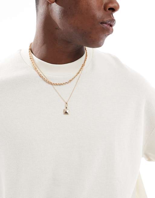 ASOS DESIGN - T-shirt oversize coupe carrée gaufré à manches mi-longues - Beige , 4 de 4