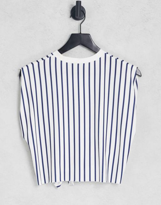 ASOS DESIGN - T-shirt oversize coupe carrée noué sur le devant à rayures - Écru et bleu marine , 4 de 4