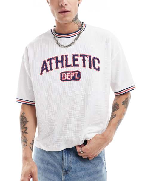 ASOS DESIGN - T-shirt oversize coupe carrée style universitaire avec imprimé Athletic sur la poitrine - Blanc - view 1