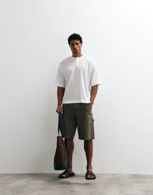 ASOS DESIGN - T-shirt oversize coupe carrée texturé à col tunisien - Neutre, 5 de 5