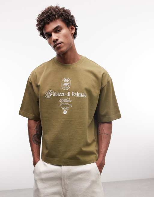 ASOS DESIGN - T-shirt oversize coupe carrée très épais avec texte imprimé sur le devant - Olive, 3 de 5