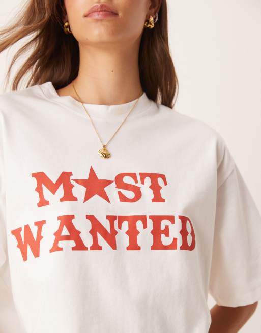 ASOS DESIGN - T-shirt oversize crema con grafica western "Most wanted", 4 di 4